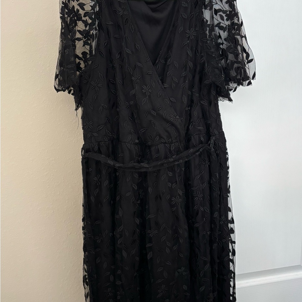 Baltic Born Black V-Neck Flutter Sleeve Gown